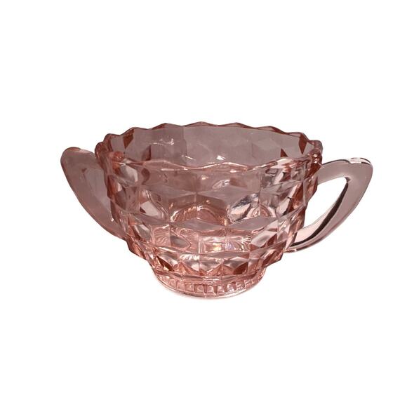 Vintage Pink Depression Glass Jeannette Cube / Cubist Creamer and Sugar - Picture 2 of 4